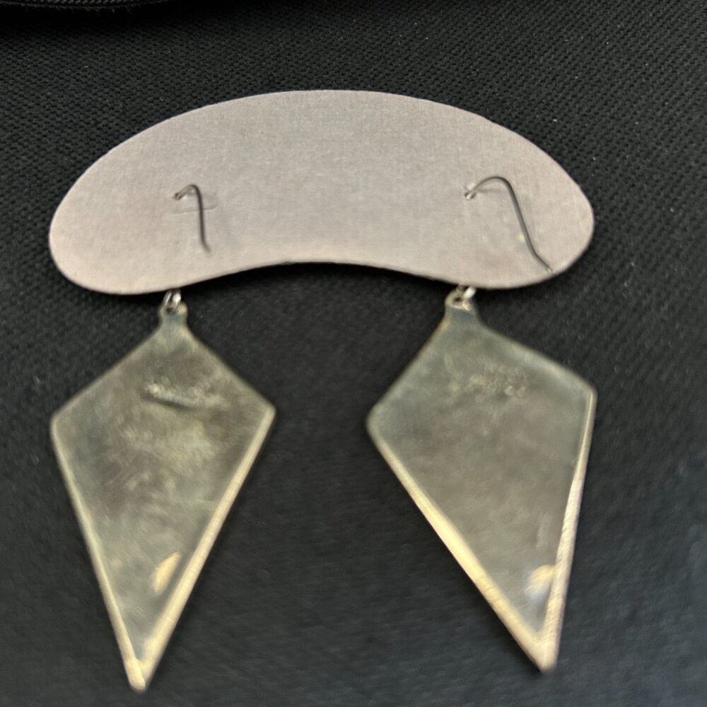 Vintage Mexico Alpaca Silver shell Inlay Abalone hook Earrings pink flowers - Picture 6 of 9